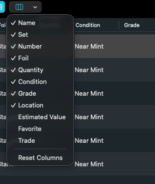 Show or hide collection fields, then reset the table if you want the default columns.