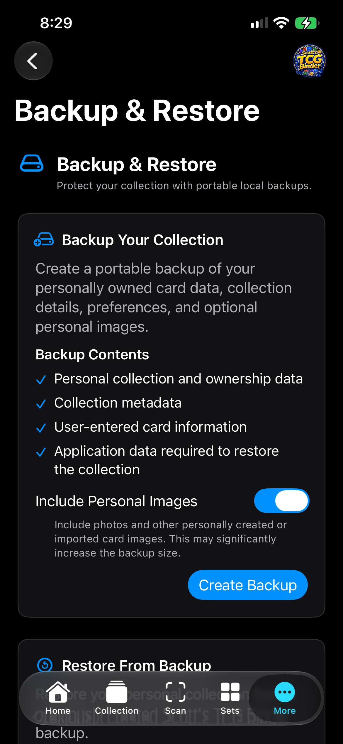 iPhone Backup and Restore with Create Backup and Include Personal Images on.