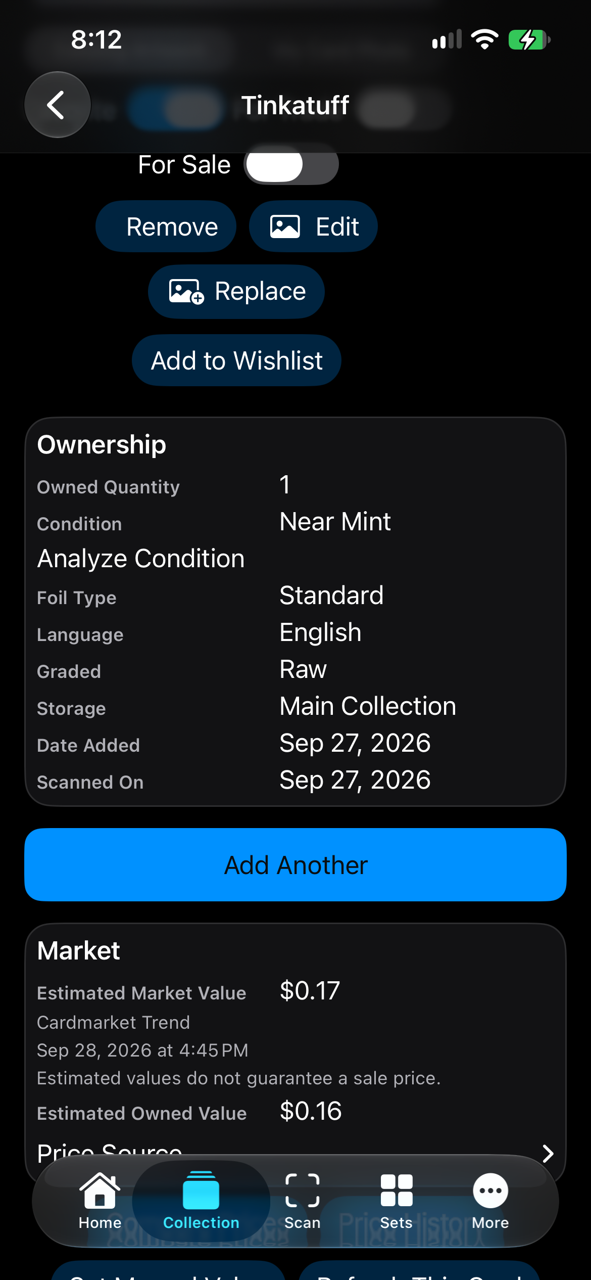 iPhone Card Details ownership and market value for Tinkatuff.
