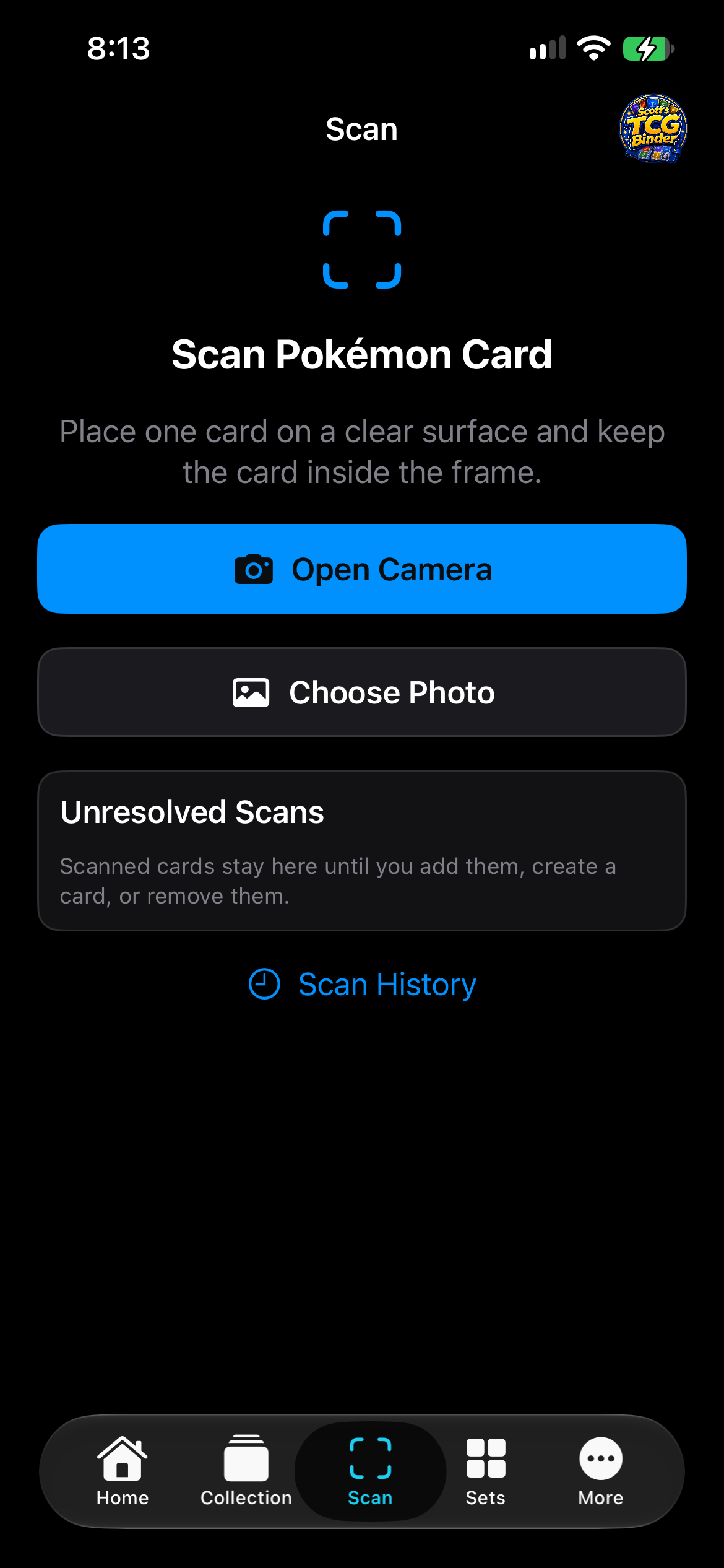 iPhone Scan screen with Open Camera, Choose Photo, and Scan History.