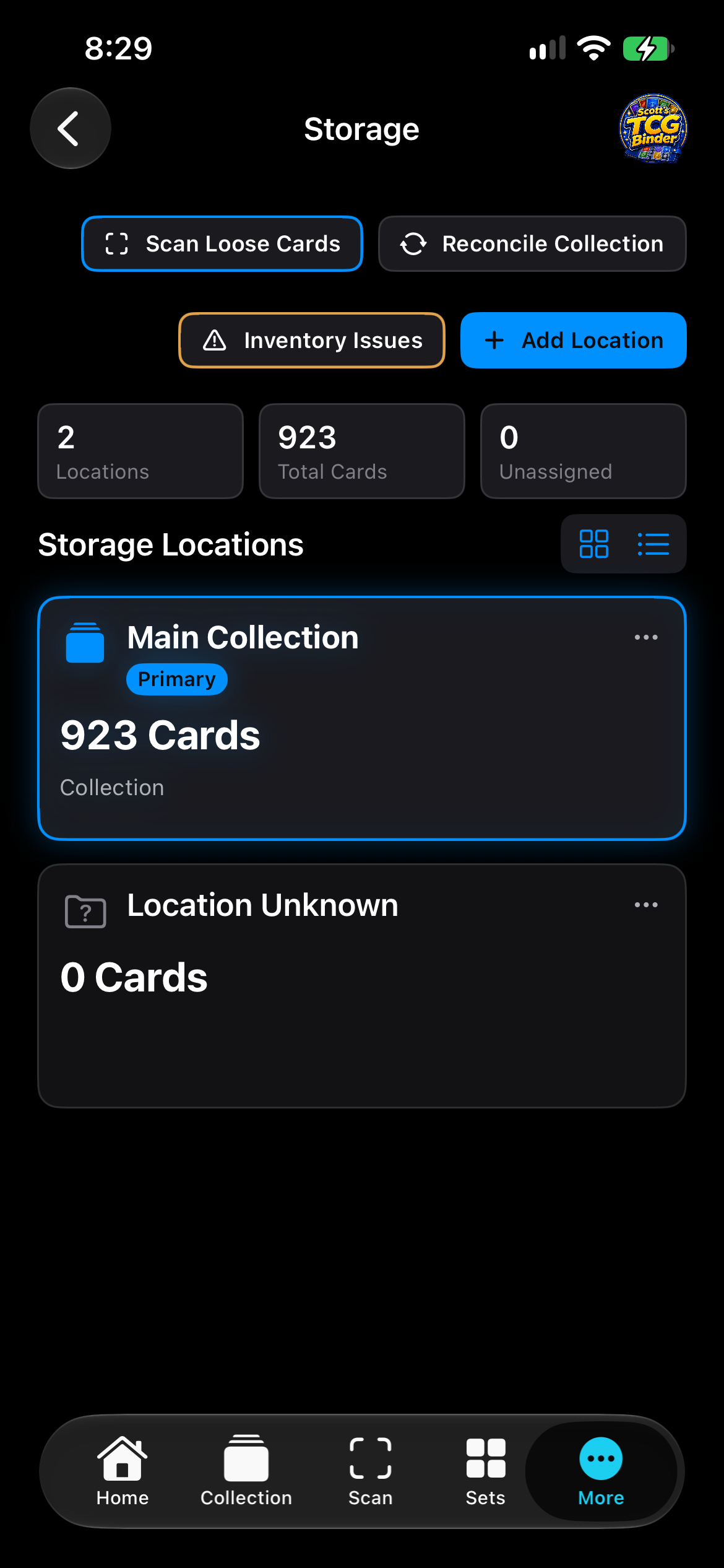 iPhone Storage with Main Collection and Location Unknown.